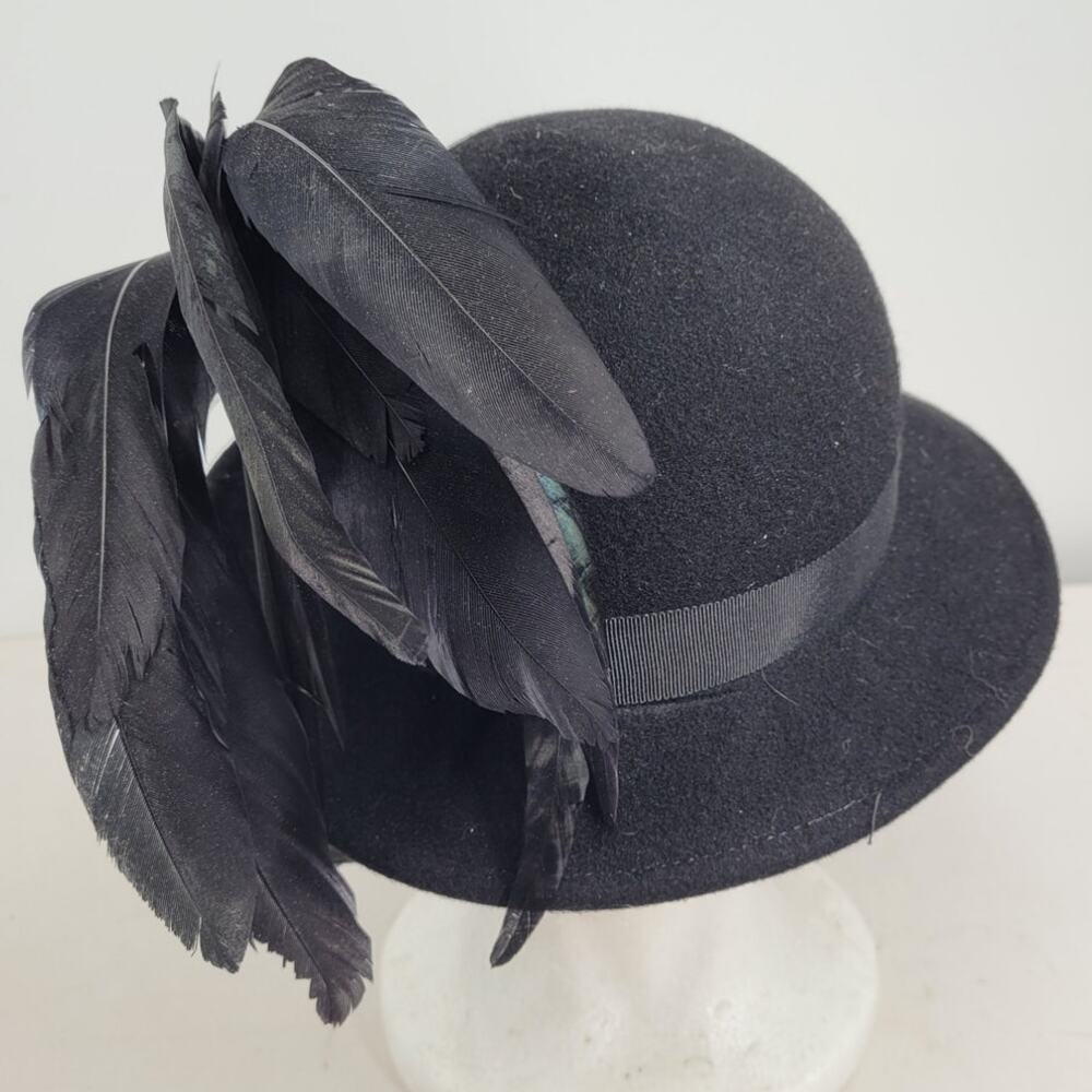 Adolfo Feather Plume Cloche Hat Couture Vintage Glam Millinery Style - Picture 7 of 10
